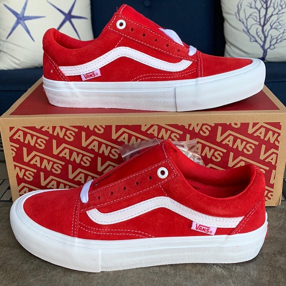 Vans Shoes - VANS OLD SKOOL PRO SUEDE RED/WHITE WMNS